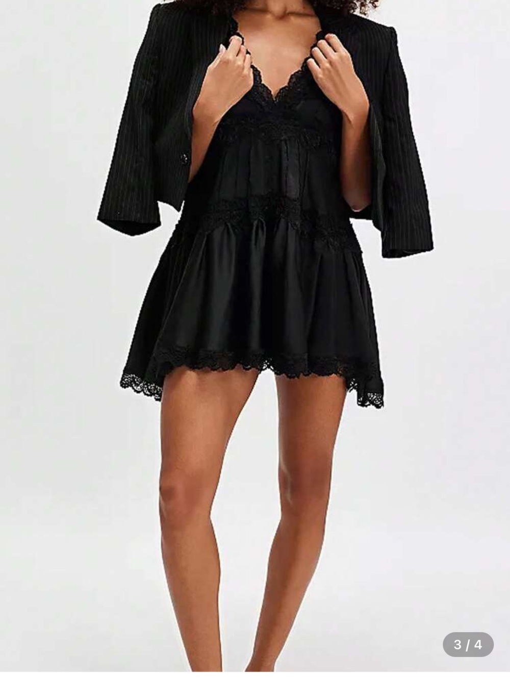 Black Lace Trim Slip Dress